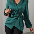 Satin Wrap Tie Blouse