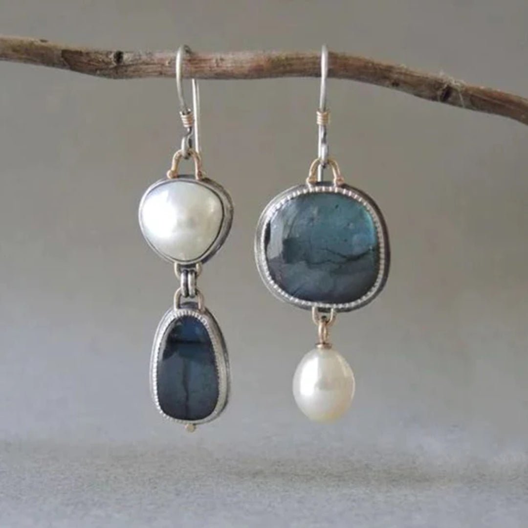 Vintage Blue Gem & Pearl Earrings