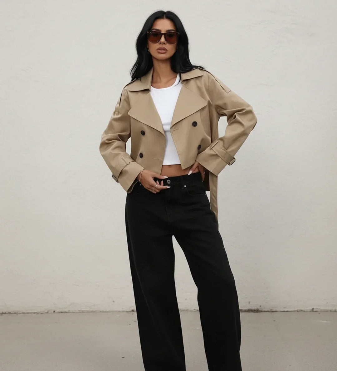 Double-Breasted Cropped Trench Jacket for Women