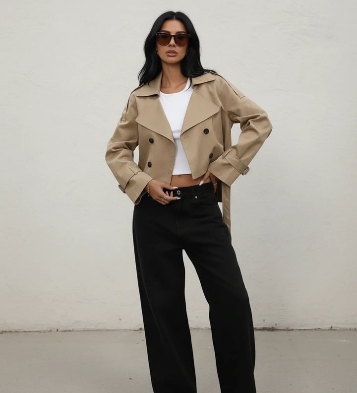 Double-Breasted Cropped Trench Jacket for Women