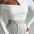 White Women's Fitted Long Sleeve Top with Cut Out Detail | Turtleneck