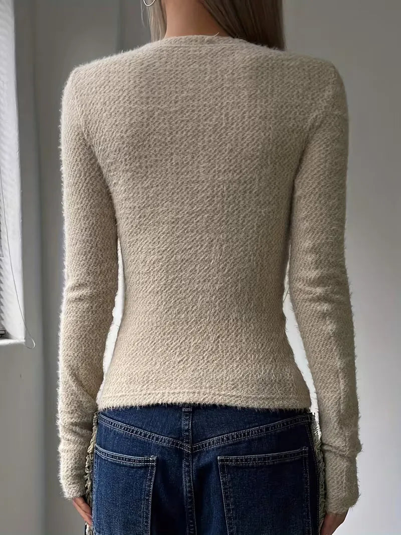 Women's Long Sleeve Tops with Round Neck | Knit Crop