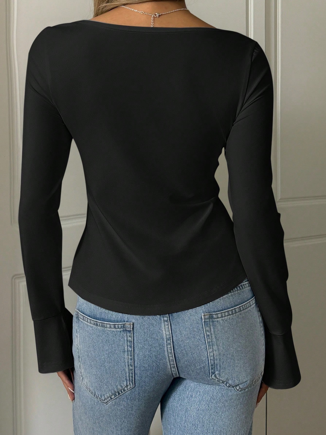 Women's Tie Front Long Sleeve Top Deep | V-Neck