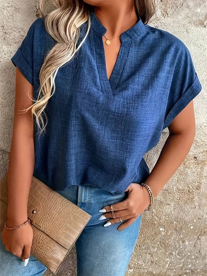 Women's V-Neck Blouse with Cuffed Sleeves | Relaxed Fit