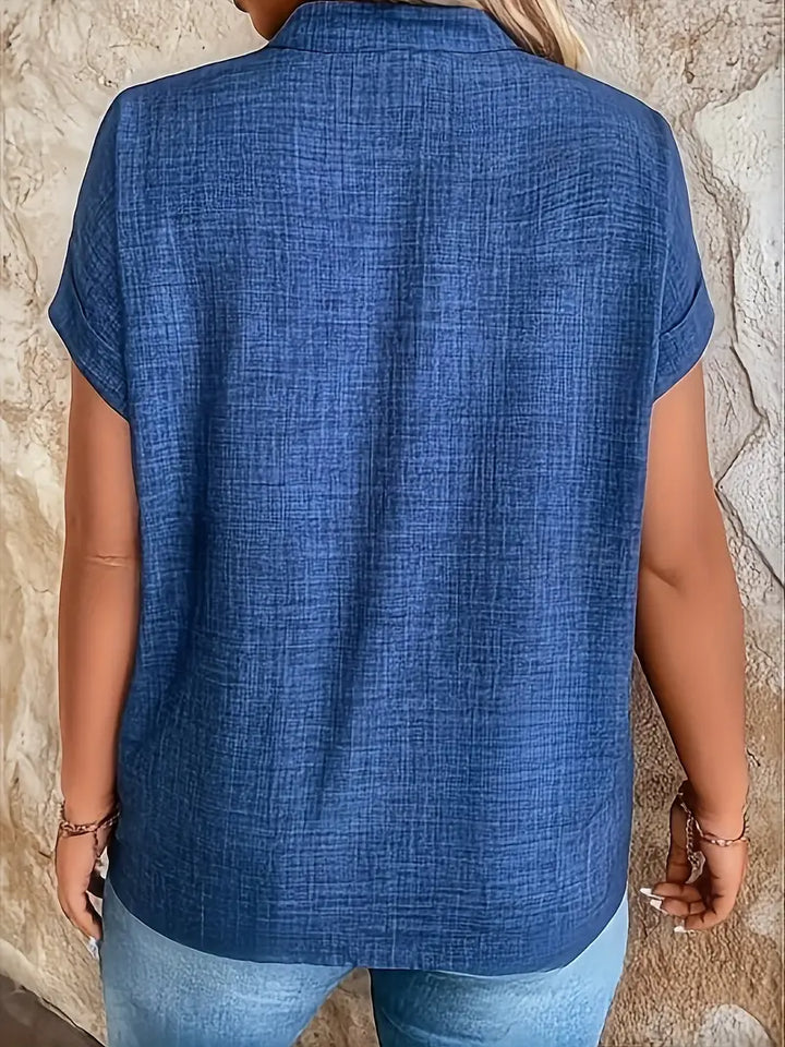 Women's V-Neck Blouse with Cuffed Sleeves | Relaxed Fit