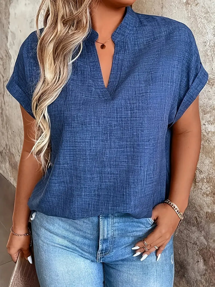 Women's V-Neck Blouse with Cuffed Sleeves | Relaxed Fit